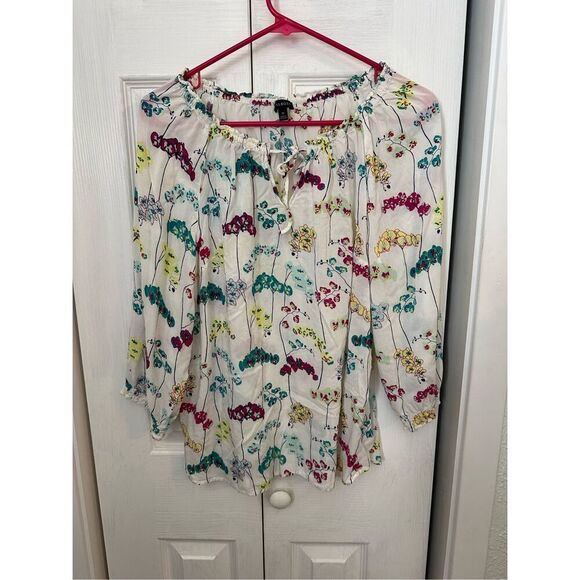 Talbots Women's Floral Print Peasant Blouse Ivory Size Medium - Picture 1 of 8